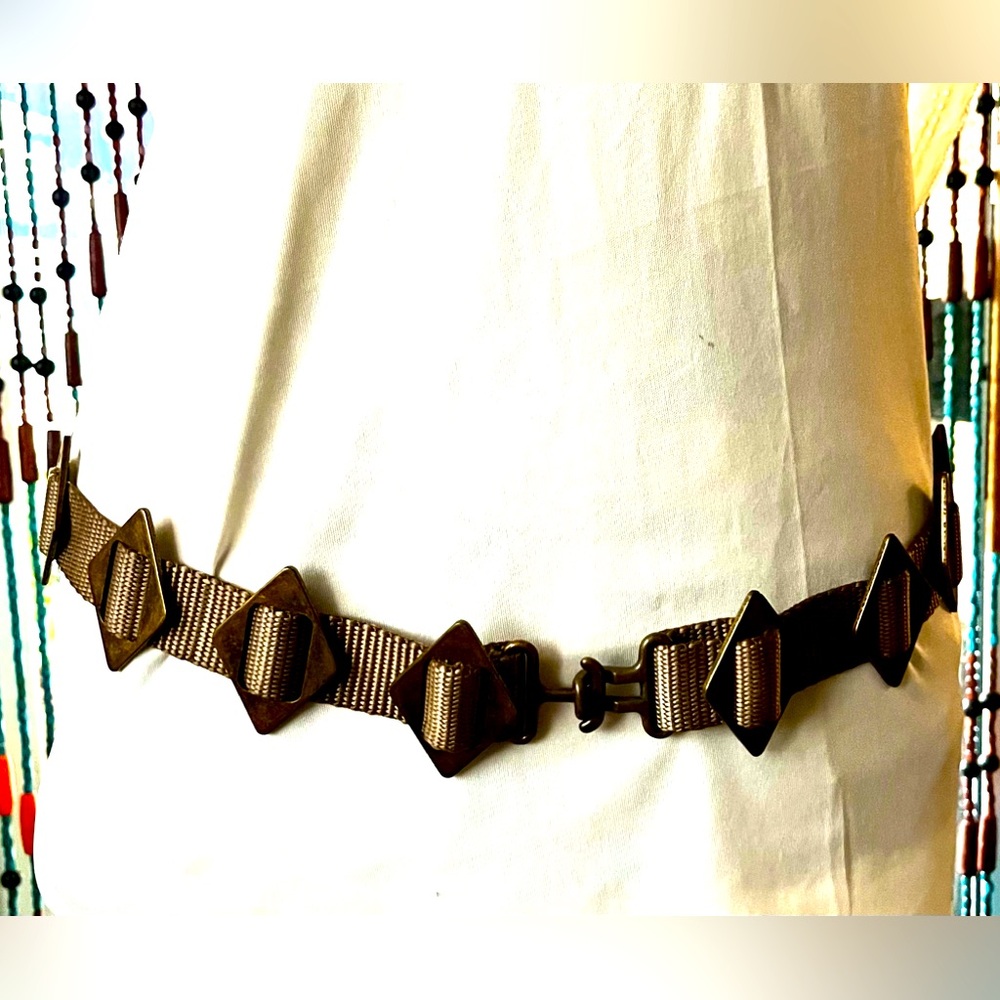 Rare Al Beres 1980’s Belt, Metal Diamond shaped Slides on Nylon Webbing
